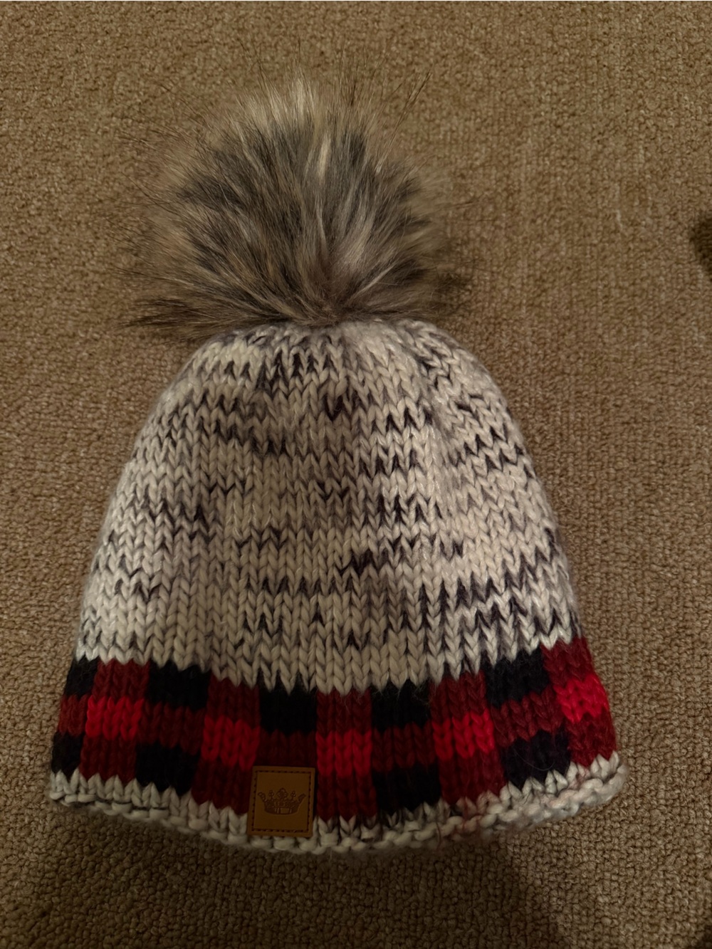 Red & Black Plaid Pom Pom Beanie Hat